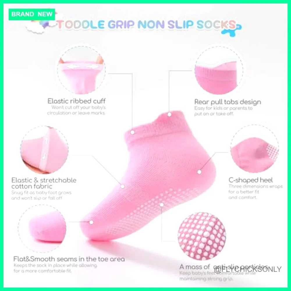 Kids Non-Slip Grip Socks 12-Pack Cotton Ankle Socks 6M-7Y